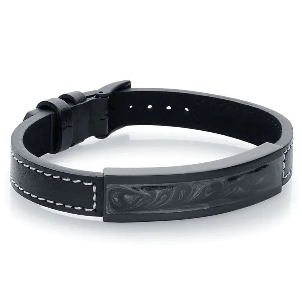 Italgem Stainless Steel Galaxy Plate Leather Bracelet Unisex